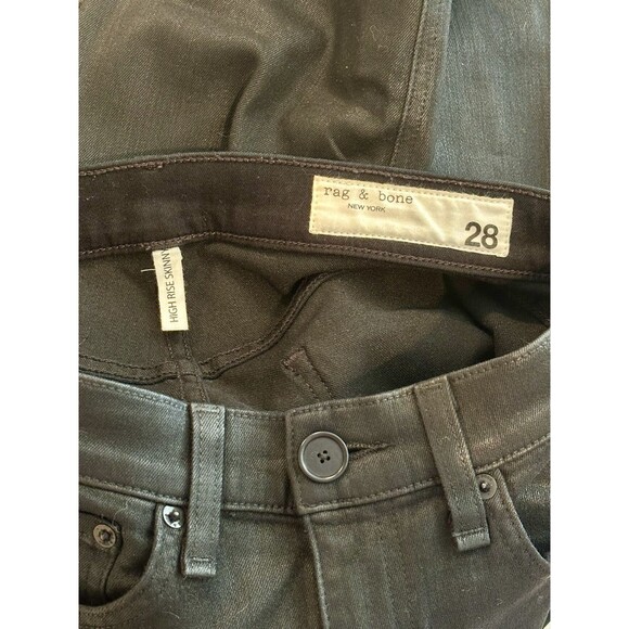 Rag & Bone High Rise Skinny Jeans in Shiny Black Coated Denim Size 28 EUC!!! - Picture 4 of 7